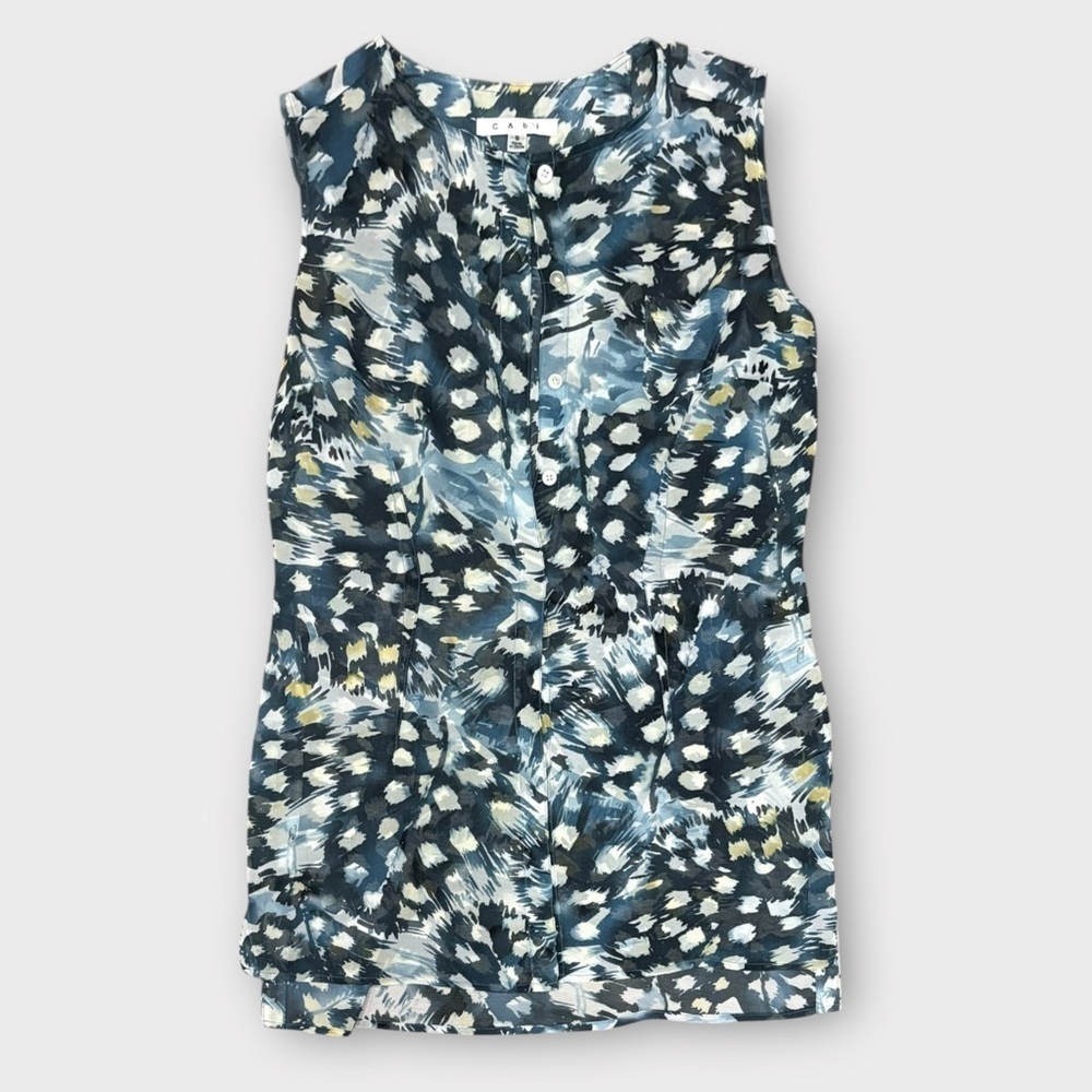 Cabi Avery Tunic Blue Feather Print Size Small